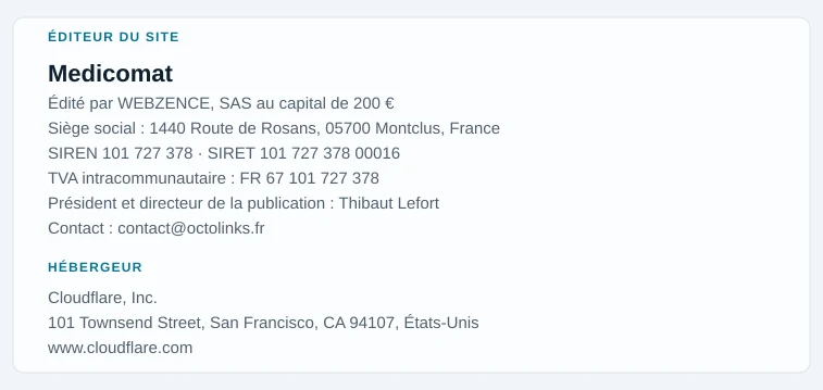 Coordonnées légales de l&rsquo;éditeur et de l&rsquo;hébergeur du site