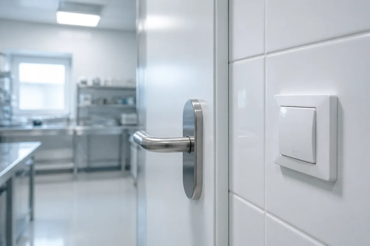 Poignée de porte et interrupteur, points de contact fréquents d’un local