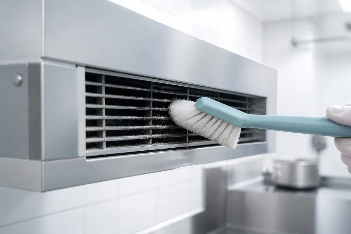 Grille de ventilation d&rsquo;un appareil dépoussiérée à la brosse souple